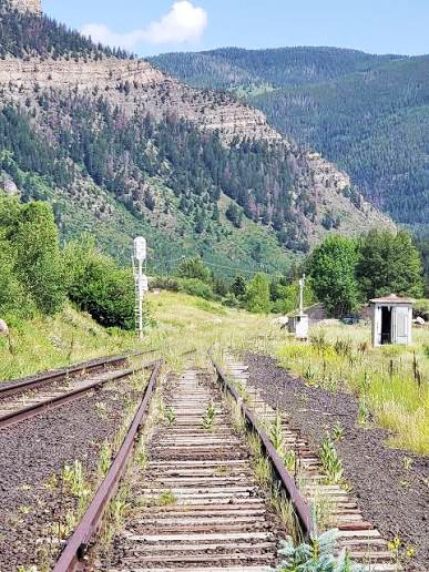 Overgrown rail switch and tracks on the dormant Tennessee Pass corridor near Minturn, Colorado