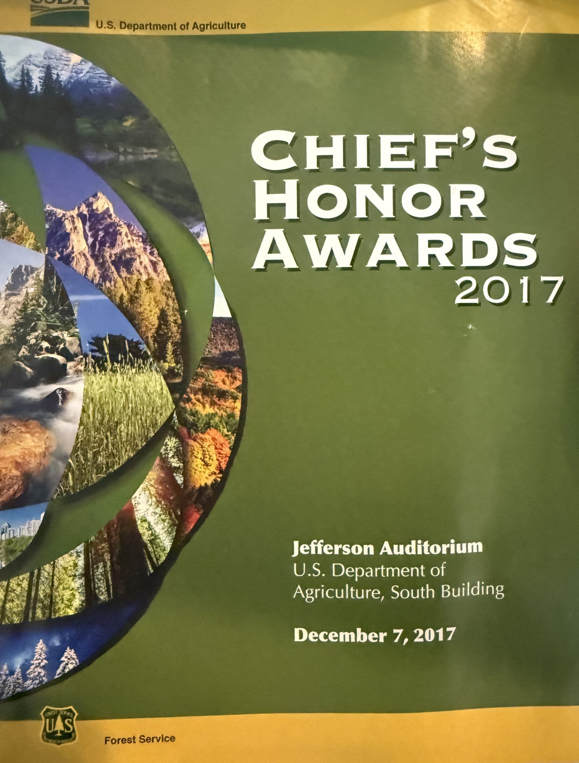 Cover of the 2017 USDA Forest Service Chief's Honor Awards program